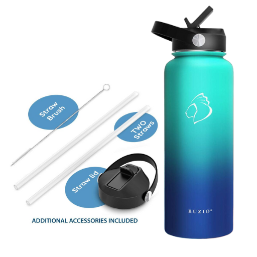 Insulated Water Bottle with Straw Lid and Flex Cap, Stainless Steel Powder-Coat Water Flask,